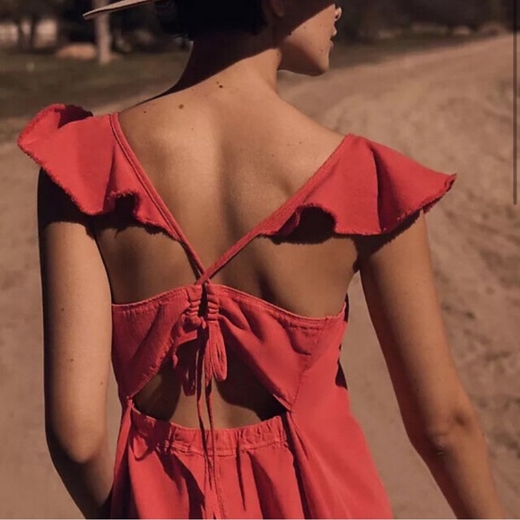 NWT 🆕 Anthropologie Pilcro XSP Flutter Sleeve Midi Dress - Redish Orange - Picture 2 of 12